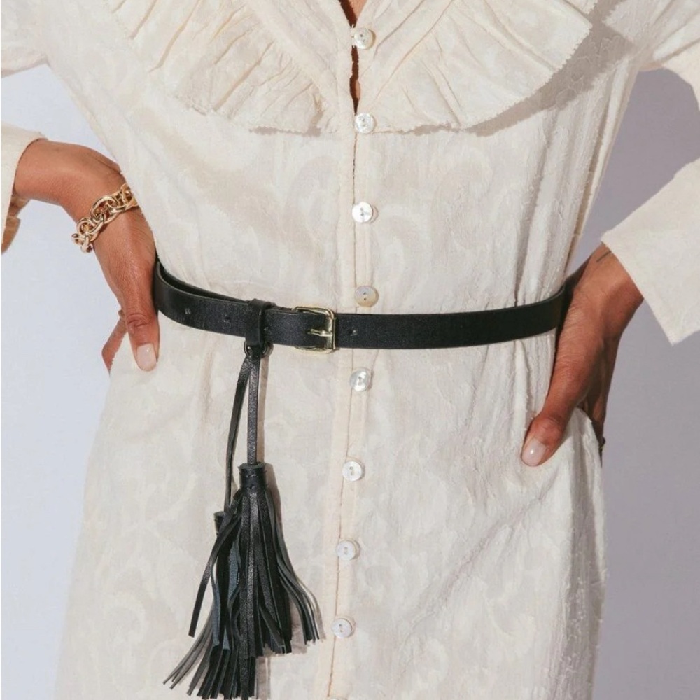 Cleobella Black Leather Tassel Belt OS